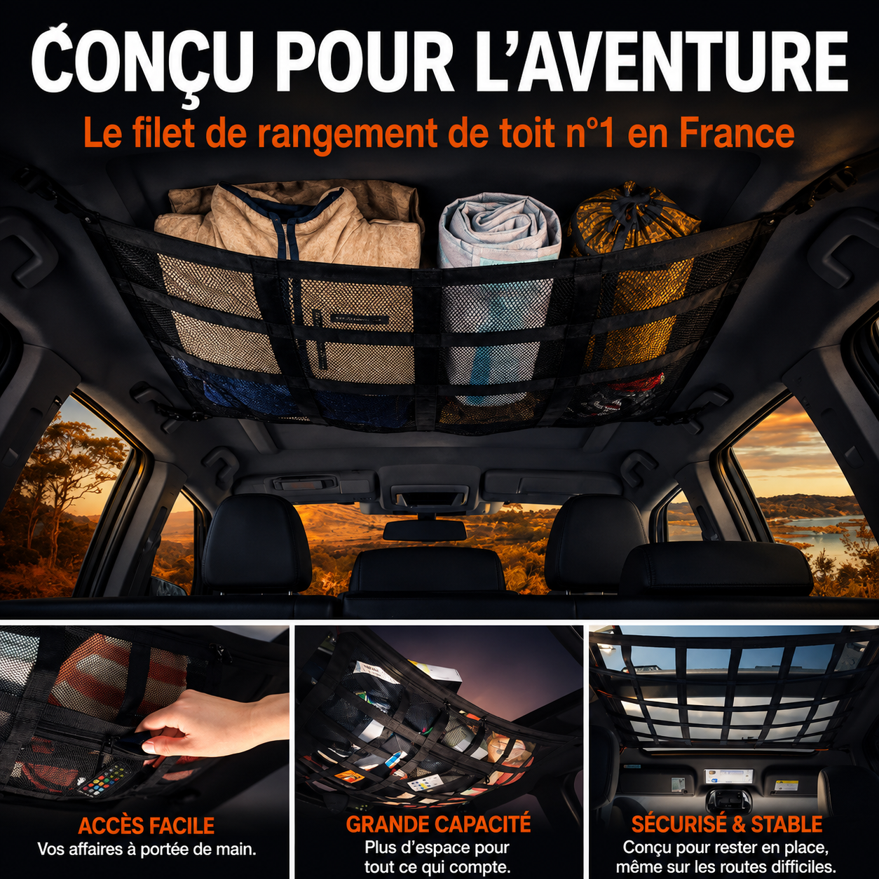 Kangacar™ – Filet de Rangement de Plafond pour Voiture