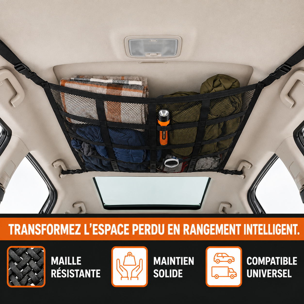 Kangacar™ – Filet de Rangement de Plafond pour Voiture